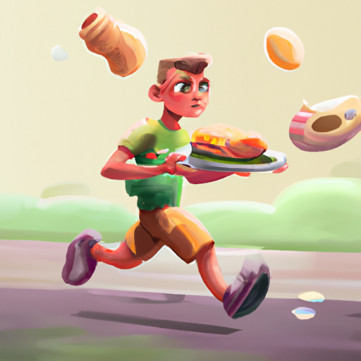 אדם רץ עם צלחת אוכל ביד