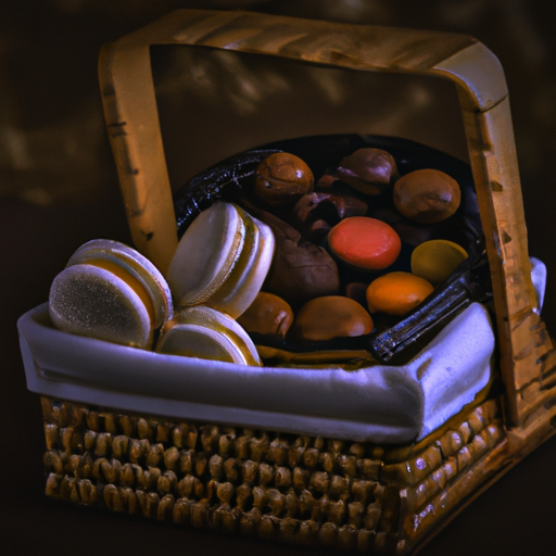 תמונה של סלסלת שוקולדים ומקרונים