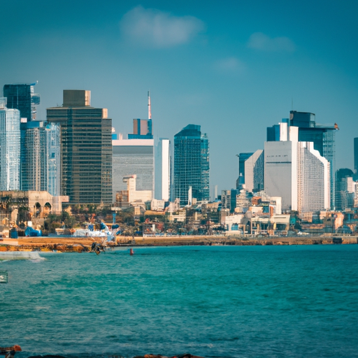 נוף פנורמי של קו הרקיע המדהים של תל אביב, המציג את הארכיטקטורה המודרנית של העיר ואת החופים היפים של העיר.