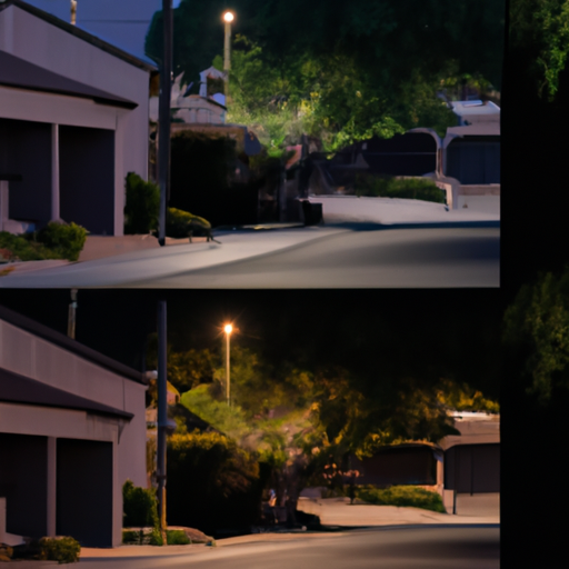 תמונה של רחוב שכונתי שקט ביום ובלילה המדגיש הבדלים ברמות הרעש