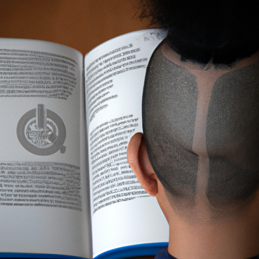 תמונה של אדם המשתמש בספר כמדריך לקצץ את שיערו למוהיקן.