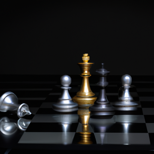 תמונה של לוח שחמט עם כלים המייצגים שחקני שוק שונים, המסמלים את ההיבט התחרותי של השיווק.