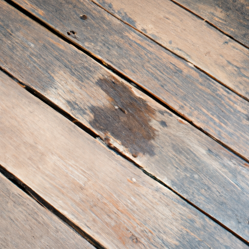 תמונה של רצפת עץ המראה סימני נזק עקב הזנחה וטיפול לא נכון.