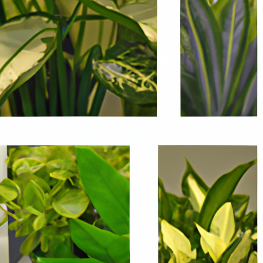 תמונה 3: קולאז' של צמחים ידידותיים למשרד עם התמקדות בצורות, גדלים וצבעים שונים.