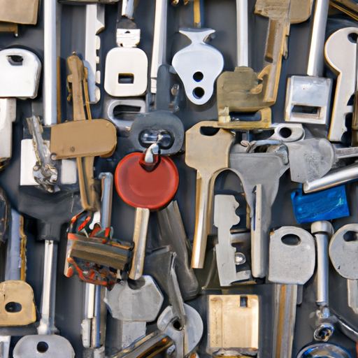 מערך של סוגים שונים של מפתחות ומנעולים המתארים את הרבגוניות של שירותי מנעולן